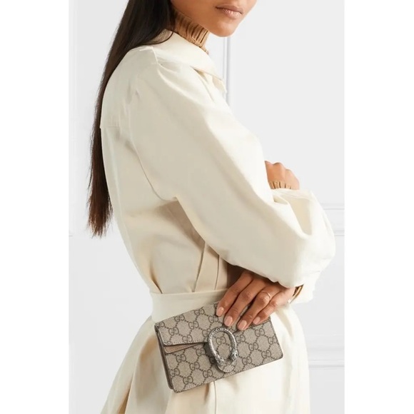 ✨ PRISTINE ✨ Gucci Dionysus Super Mini Bag GG Supreme Canvas Taupe Suede w Chain - Picture 8 of 10